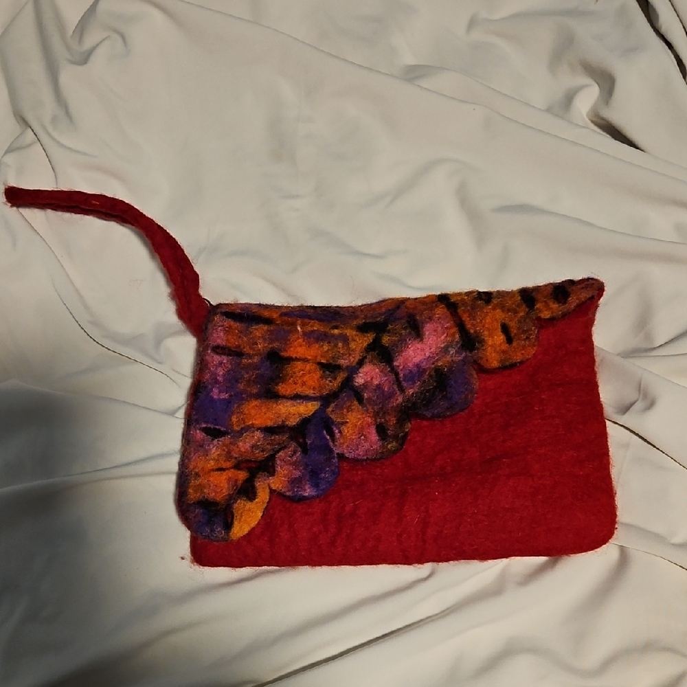 Artisan Red and Purple Felt Wristlet
